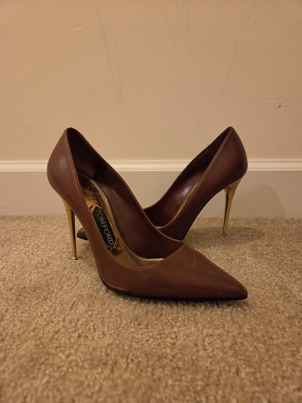Tom Ford Brown Leather Pointed-Toe Stiletto Pumps
